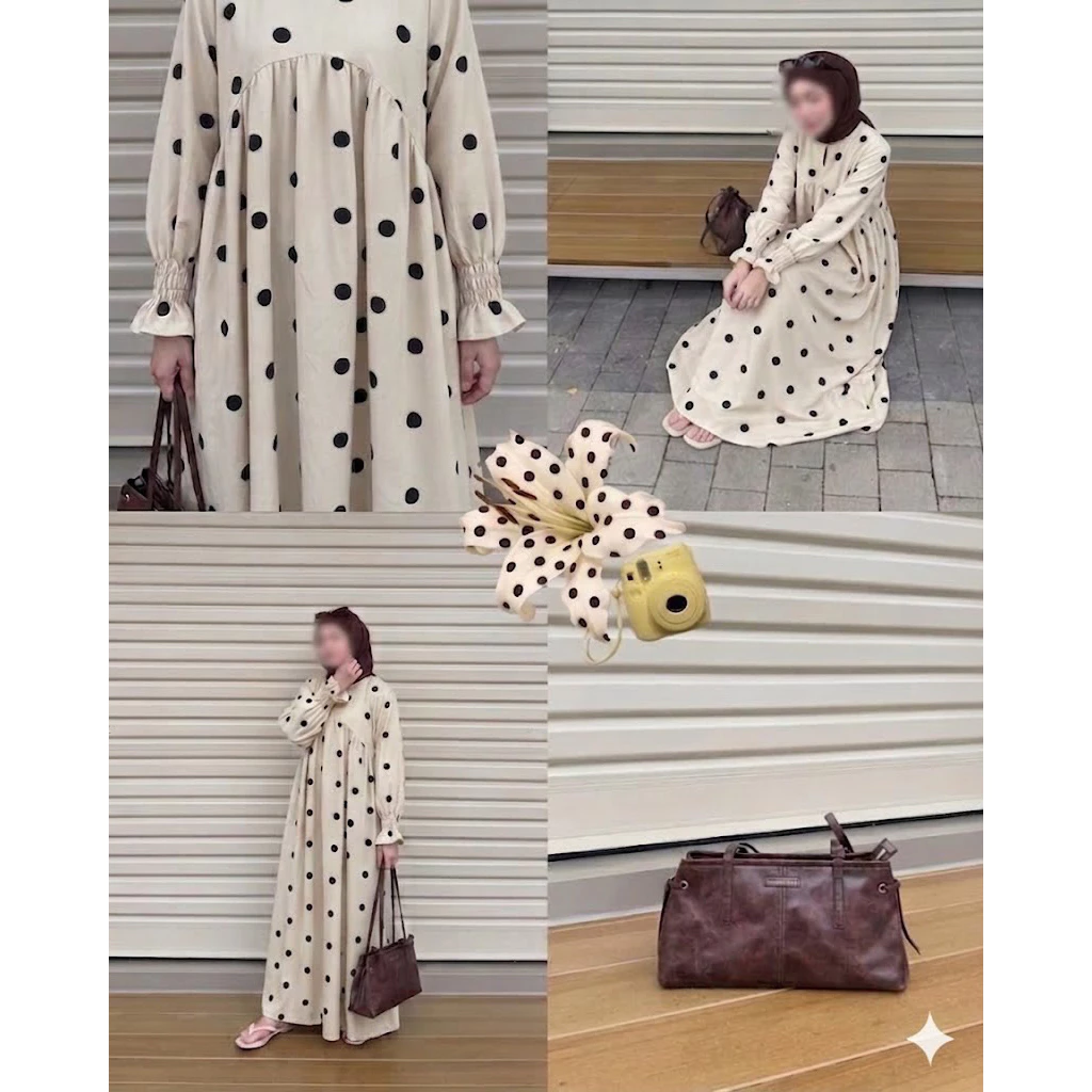 เดรสยาว polka dot ผ้าใส่สบาย