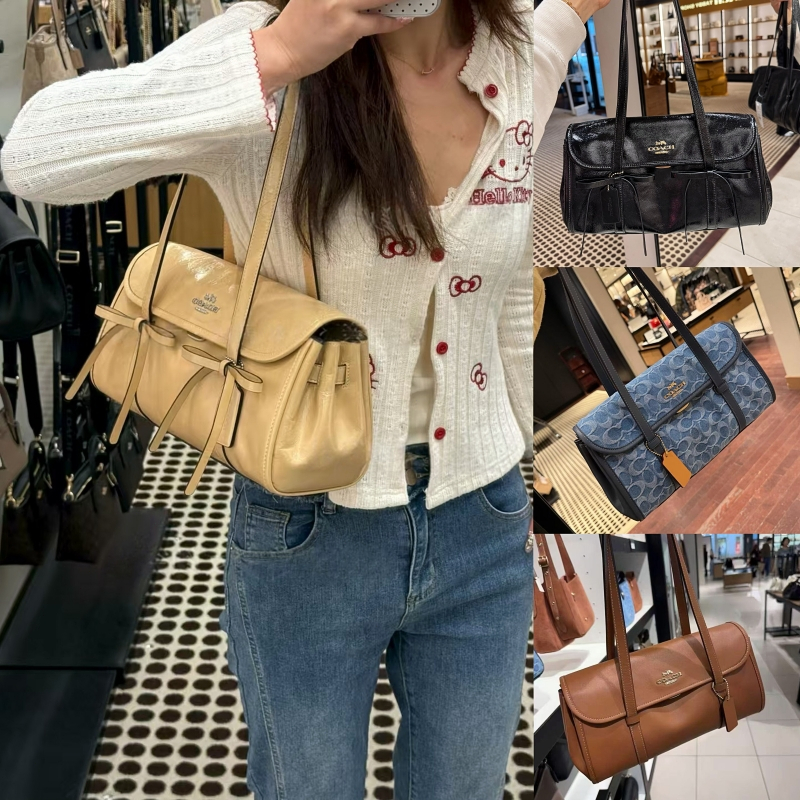 ✅ของแท้ 💯% Coach Bridget Genuine Leather Shoulder Bagกระเป๋าสะพายข้างลายโบว์รุ่นใหม่ กระเป๋าถือเก๋ๆ