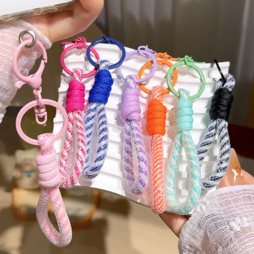 สายคล้องข้อมือโทรศัพท์เชือกถักหลากสี แบบสั้น พร้อมแผ่นใสและปมเชือก ตกแต่งโทรศัพท์สวยเก๋