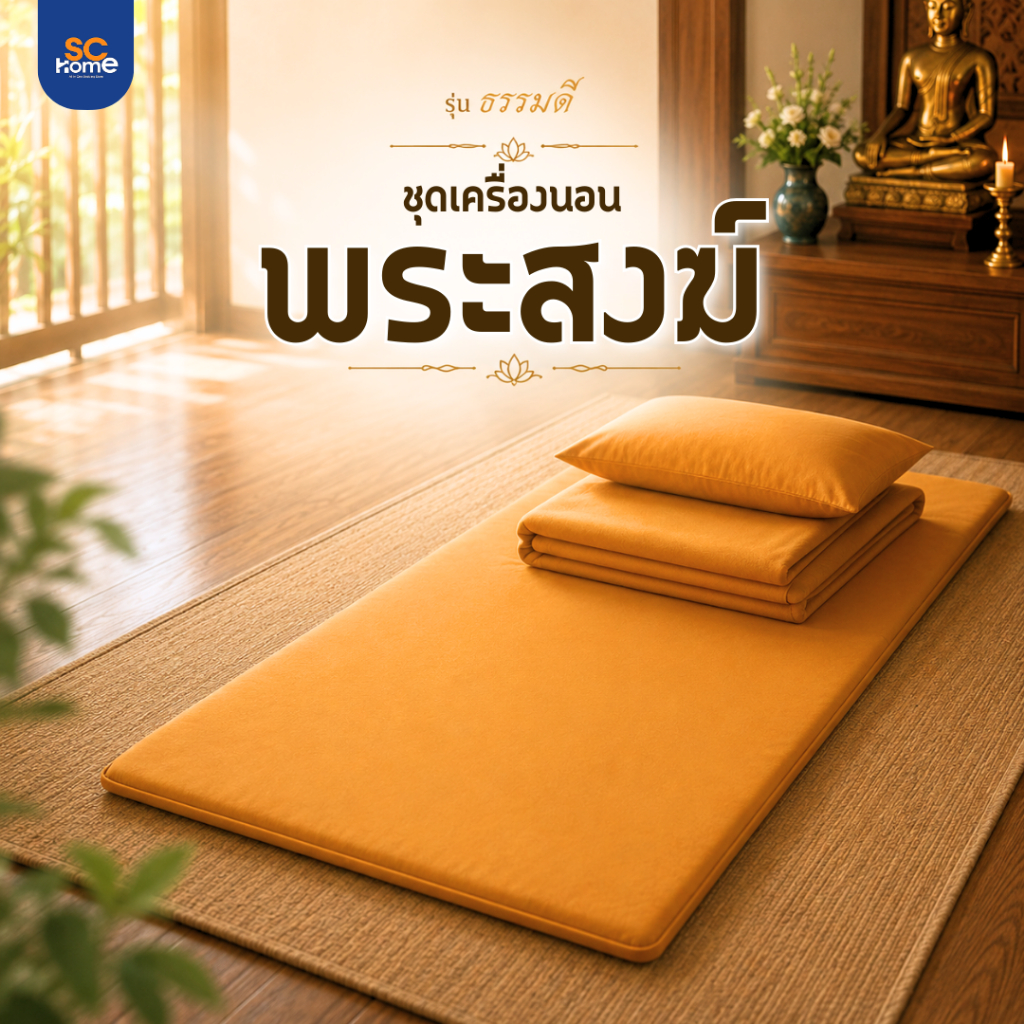 ชุดสังฆทาน ธรรมดี ชุดเครื่องนอนถวายพระสงฆ์ ปิคนิค 3.5 ฟุตครบเช็ต 4 ชิ้น / หมอนพระ พร้อมปลอก เนื้อผ้า Cottonmix (PNT-S)