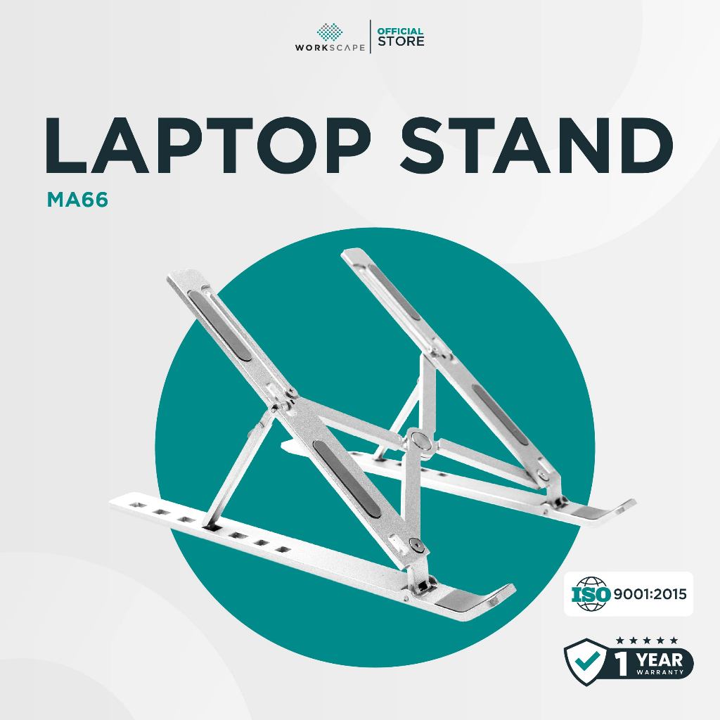Workscape ขาตั้งโน๊ตบุ๊ค Laptop stand รุ่น MA66 อลูมิเนียม สีเงิน ปรับองศาได้ 7 ระดับพกพาสะดวก แข็งแรงทนทาน