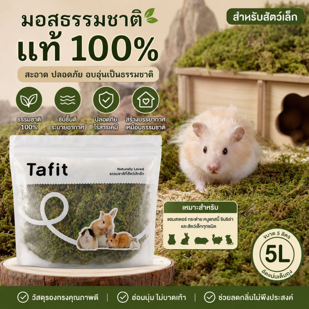 TAFIT Natural Moss 5L มอสธรรมชาติ มอสแห้ง มอสป่า มอสทำรังแฮมสเตอร์ มอสรองกรง ตกแต่งกรงสัตว์เล็ก