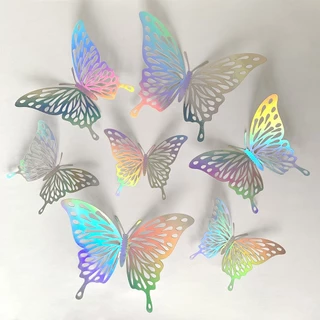 3Dสติกเกอร์ติดผนังรูปผีเสื้อสามมิติแบบกลวงสีรุ้ง สไตล์ INS เหมาะสำหรับตกแต่ง ลูกโป่ง ช่อดอกไม้ และงาน DIY