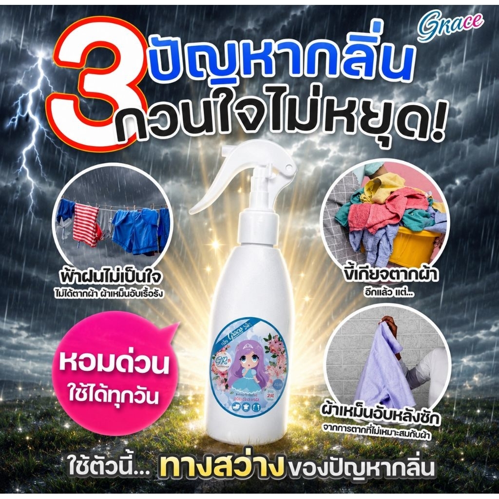 [ราคาส่ง200ml.*สีฟ้าbest seller]น้ำยาฉีดผ้าหอมนานติดทน-GRACEเกรซฉีดผ้าหอมนาน7วัน*สั่งร้านบริษัทส่งไวภายใน48ช.ม.