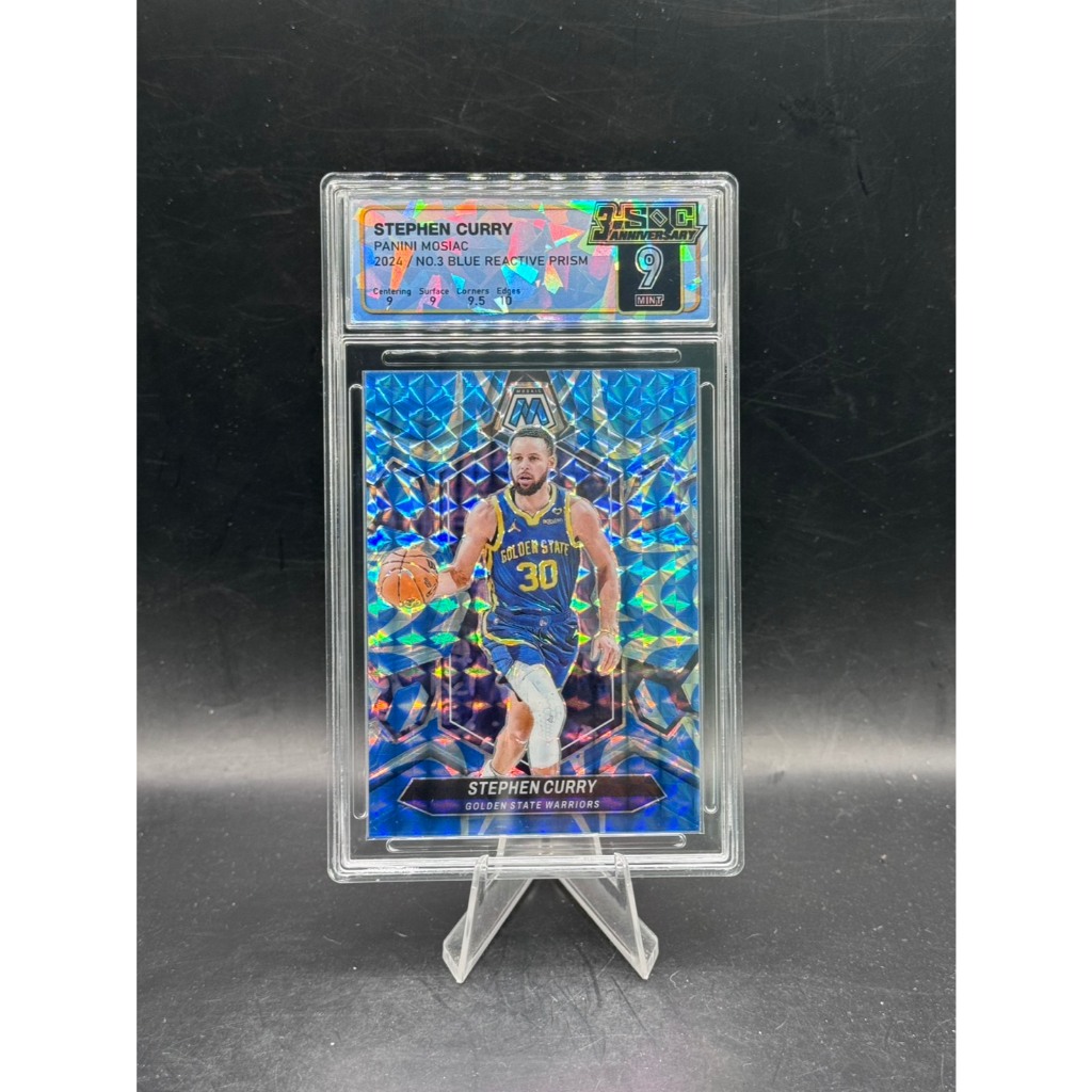 **Stephen Curry - 2024 Panini Mosaic - #3 "Blue Reactive Prizm" - SQC 9 Mint**