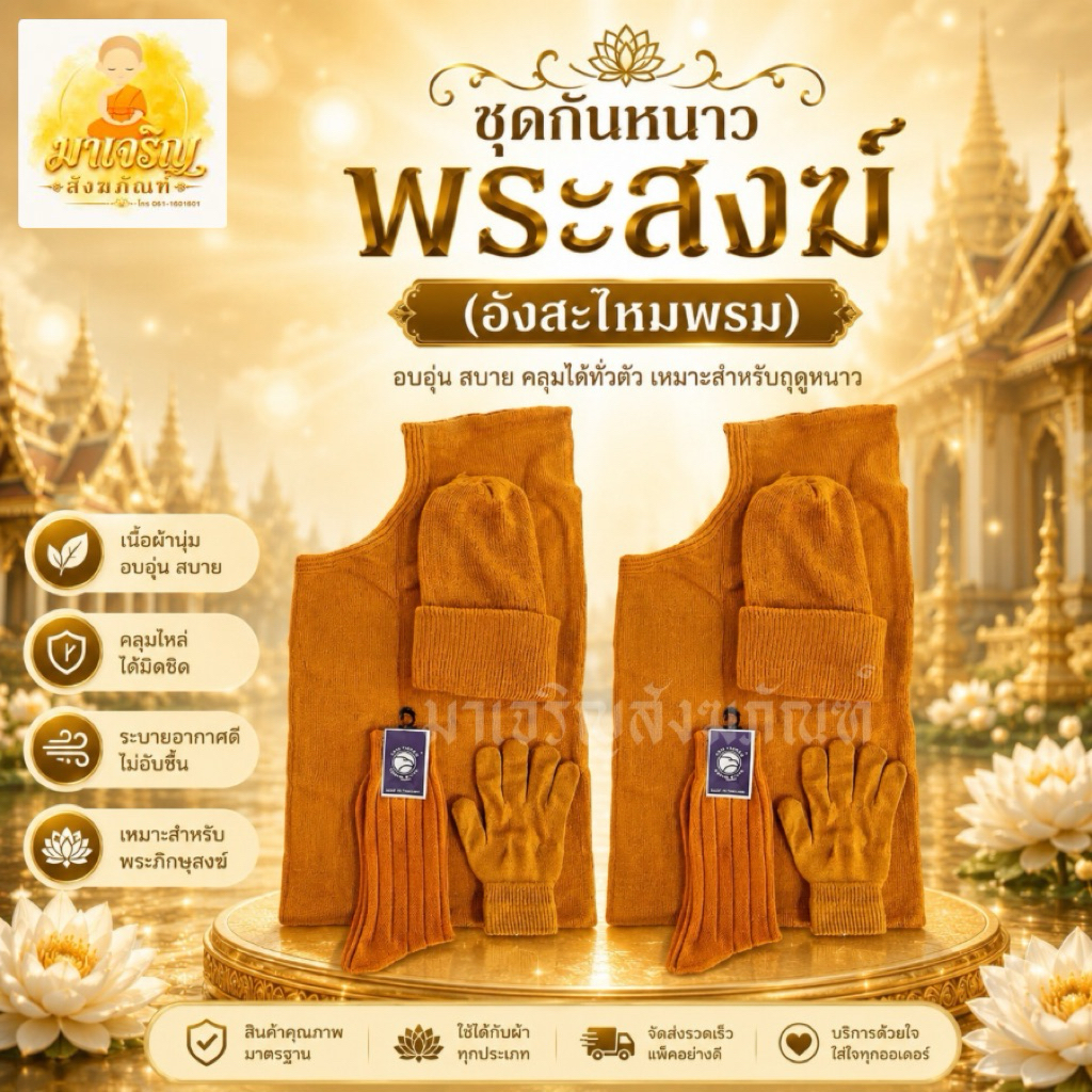 ชุดกันหนาวพระสงฆ์ (เสื้อแขนยาว+อังสะแบบหนา) ถวายพระสงฆ์