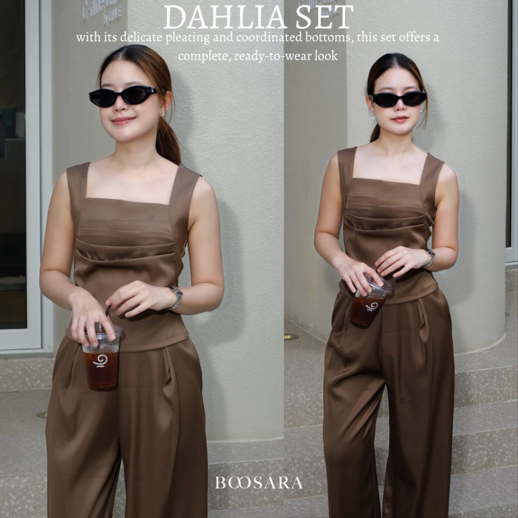 BOOSARA : Dahlia Set (ดาเลีย) ชุดเซ็ตเสื้อ+กางเกงขายาวทรงกระบอกใหญ่ ใส่ไปทำงานหรือไปเที่ยวก็เอาอยู่- BSR C.
