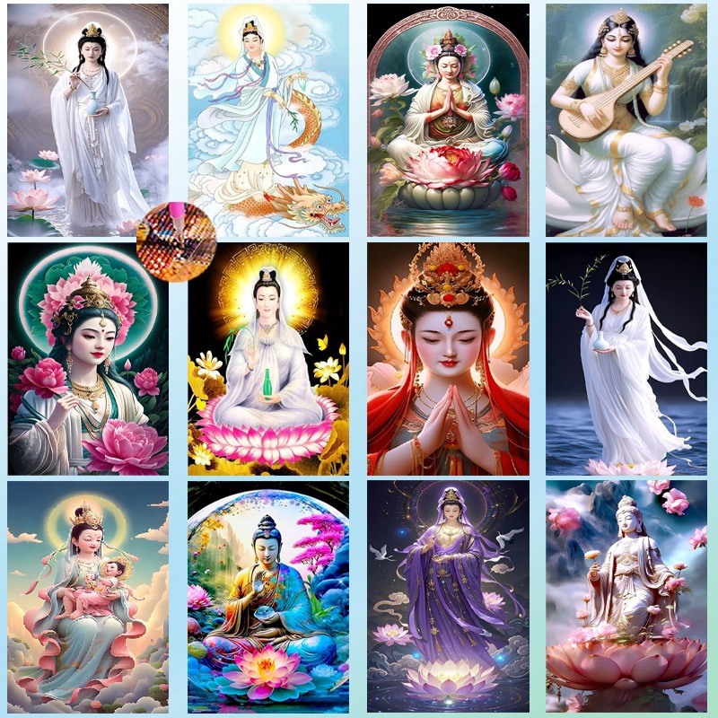 Diamond Painting 5D DIY เจ้าแม่กวนอิมII เทพ ศาสนา ครอสติสคริสตัล 5 มิติ ภาพติดเพชร รูปภาพ 30x40 cm