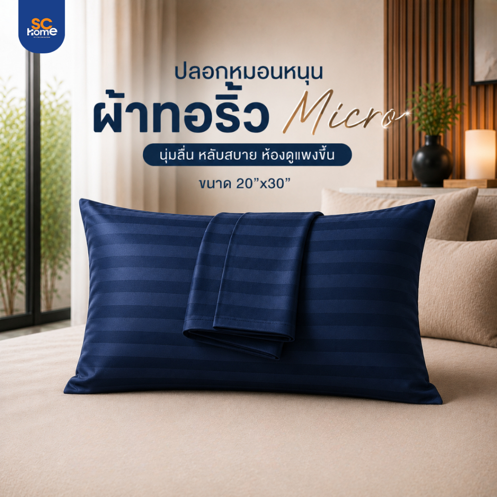 ปลอกหมอนหนุน ผ้า Microsoft ริ้วสี ปลอกหมอนโรงแรม ขนาดมาตรฐาน นุ่มสบาย ป้องกันไรฝุ่น (ราคาต่อชิ้น)