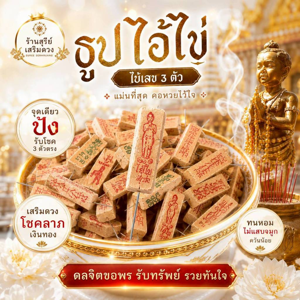 ธูปใบ้หวย ธุปไอ้ไข่ แม่นที่สุดเลข 3 ตัว (ราคา/1ชิ้น) รูปที่ 3