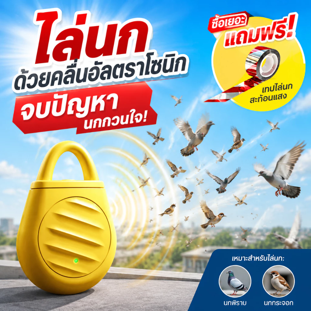 360° อัลตราซาวด์ ขับไล่นก ไล่นกพิราบ ก้อนไล่นก เครื่องไล่นกอัจฉริยะ รุ่นอัปเกรด ก้อนไล่นกพิราบ ไม่รบกวนผู้คน ไล่นกกระจอก