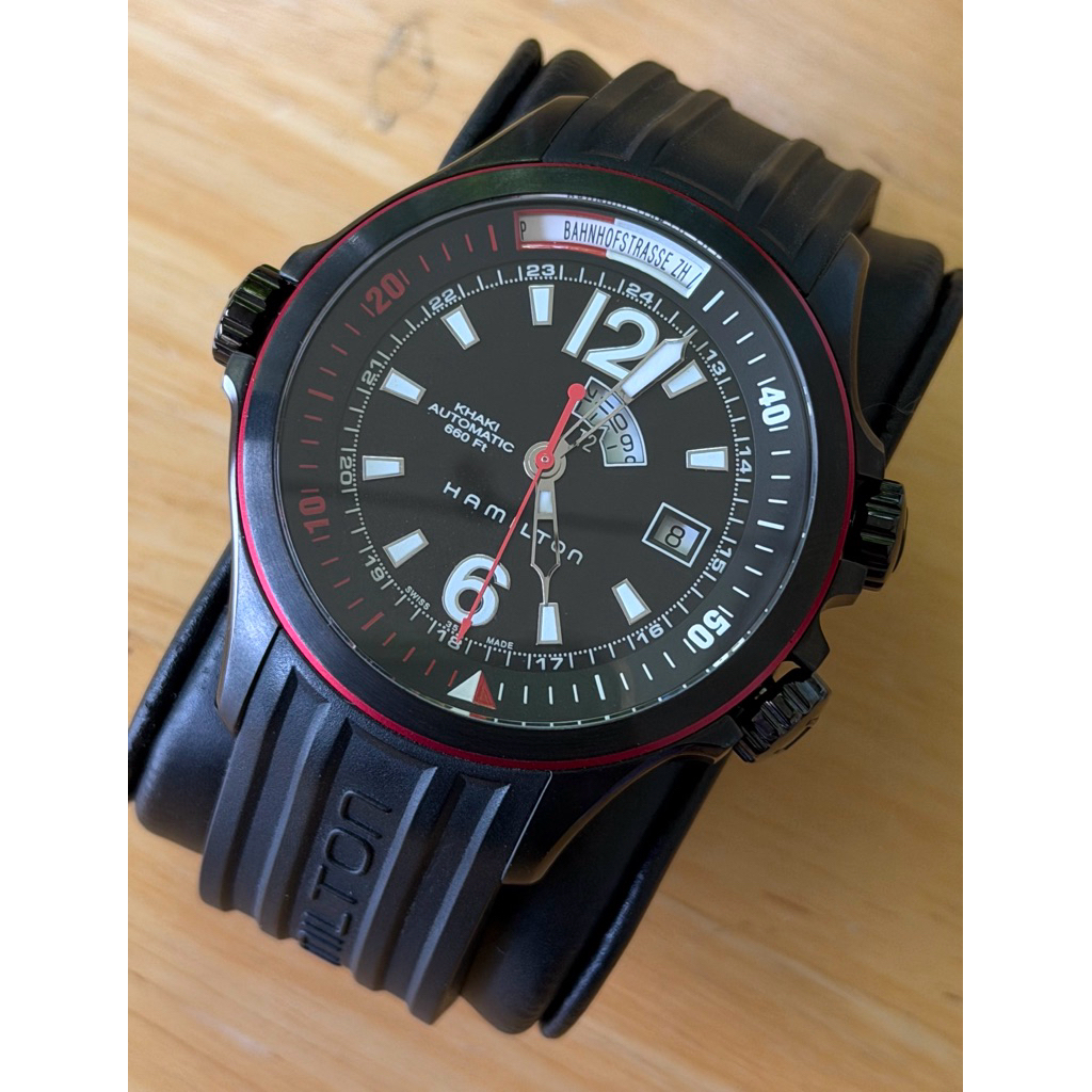 HAMILTON Khaki Automatic Navy GMT Black Dial Diver 42 mm AT Men's Watch H77585335