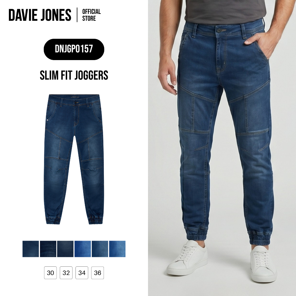 DAVIE JONES [BE FEARLESS] กางเกงจ็อกเกอร์ Slim Fit Joggers สีกรมกลาง กรมเข้ม กรมฟอก น้ำเงินเข้ม น้ำเงิน น้ำเงินฟอกGP0157