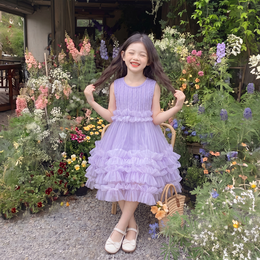 PRINCESS KESLI PRINCESS KESLI ชุดเดรสเด็กผู้หญิง เดรสแขนกุด ชุดราตรีเด็กหญิง โบว์ สไตล์น่ารัก านุ่มใสสบายฯ 2-12 ปี รูปที่ 9