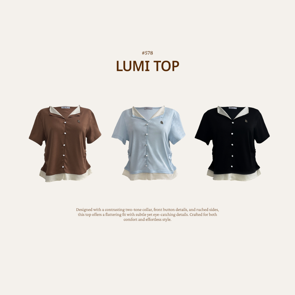 เสื้อลูมิ ผ้ายืดหยุ่น ดีเทล เล่นสีทูโทน+ย่นข้างเล็กน้อย #578