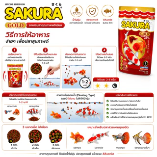 SAKURA Gold อาหารปลาทอง ปลาคาร์พ หางนกยูง เม็ดลอยน้ำ 3 สี โปรตีน 35% เสริมสี สุขภาพดี