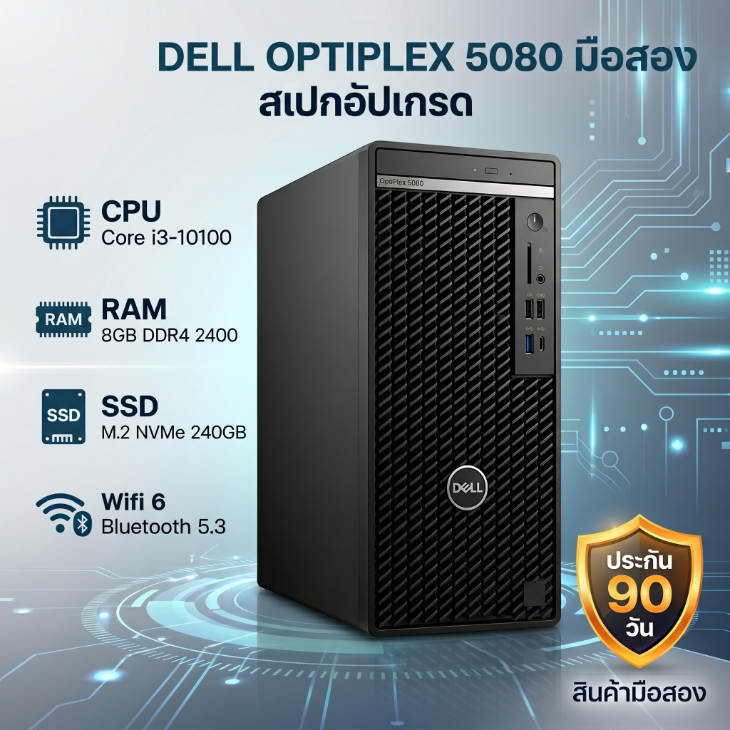 คอมมือสอง DELL Optiplex 5080 i3-10100 RAM8GB SSD240GB WiFi6 ประกัน 90 วัน