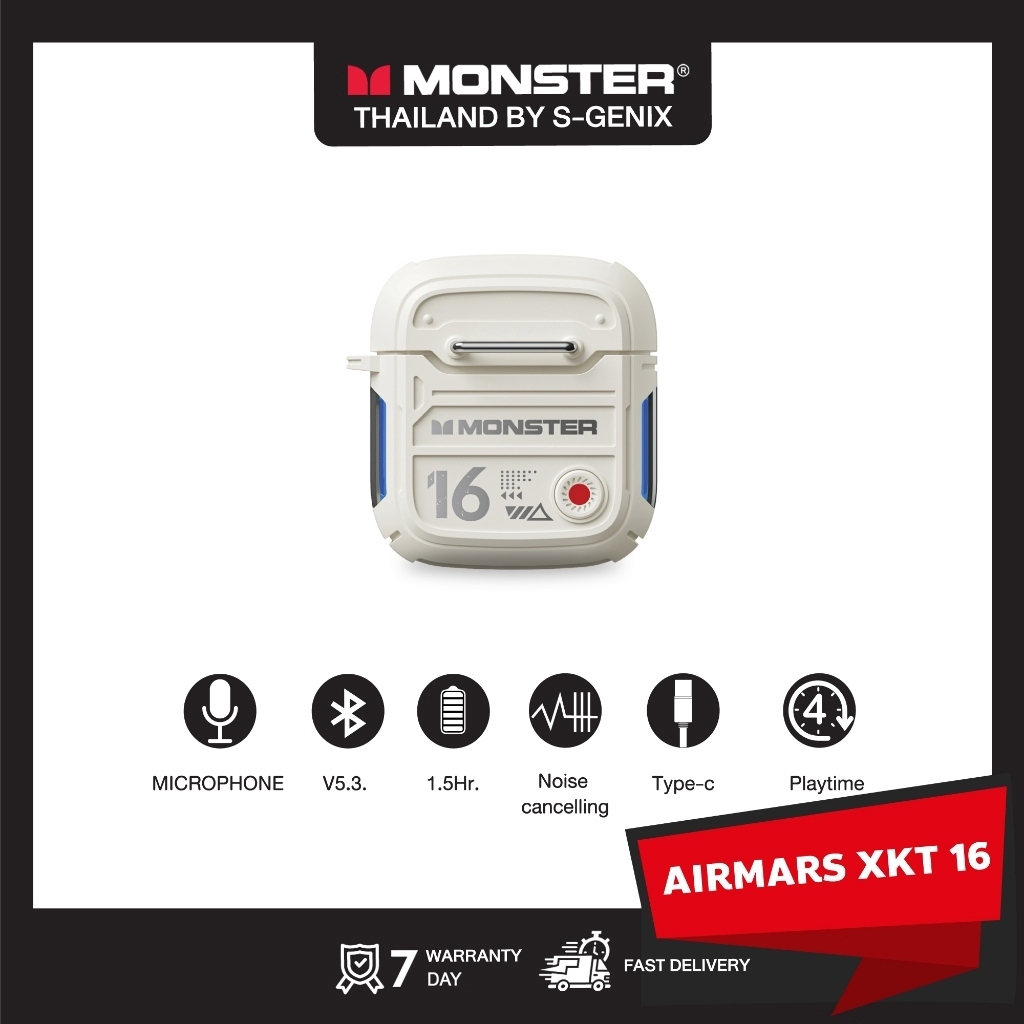 【ราคาพิเศษ จำนวนจำกัด】MONSTER หูฟังบลูทูธไร้สาย รุ่น XKT16 - สีเบจ - รับประกัน 7 วัน < หูฟังไมค์ชัด 