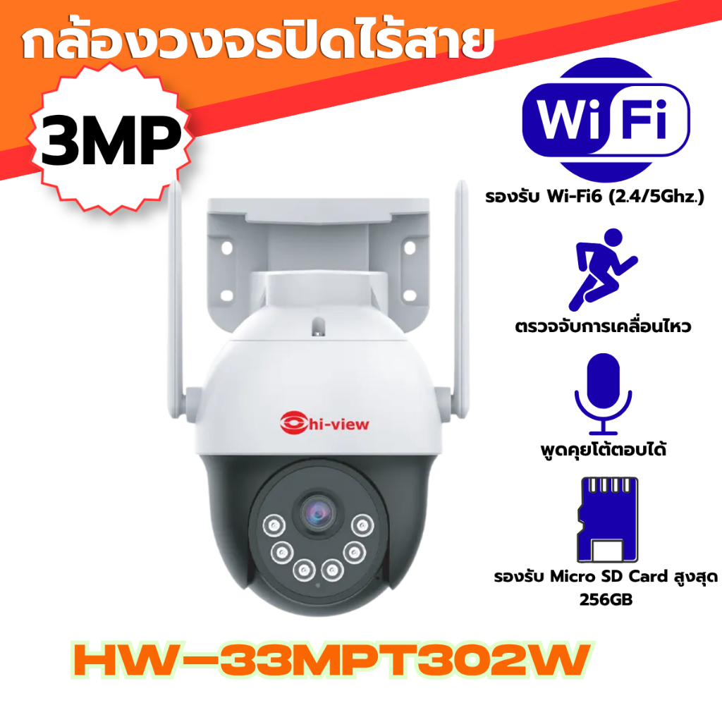กล้องวงจรปิดไร้สาย Hiview HW-33MPT302W คมชัด 3MP ภาพสี พูดคุยโต้ตอบ แจ้งเตือนผ่านApp