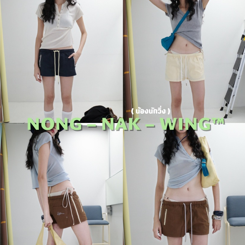 Akkara Studio - Nong nak wing short (น้องนักวิ่ง) กางเกงขาสั้น ผ้าไนล่อน ไม่มีซับใน ดีไซน์เก๋ ใส่เที่ยว ใส่ทำกิจกรรมได้