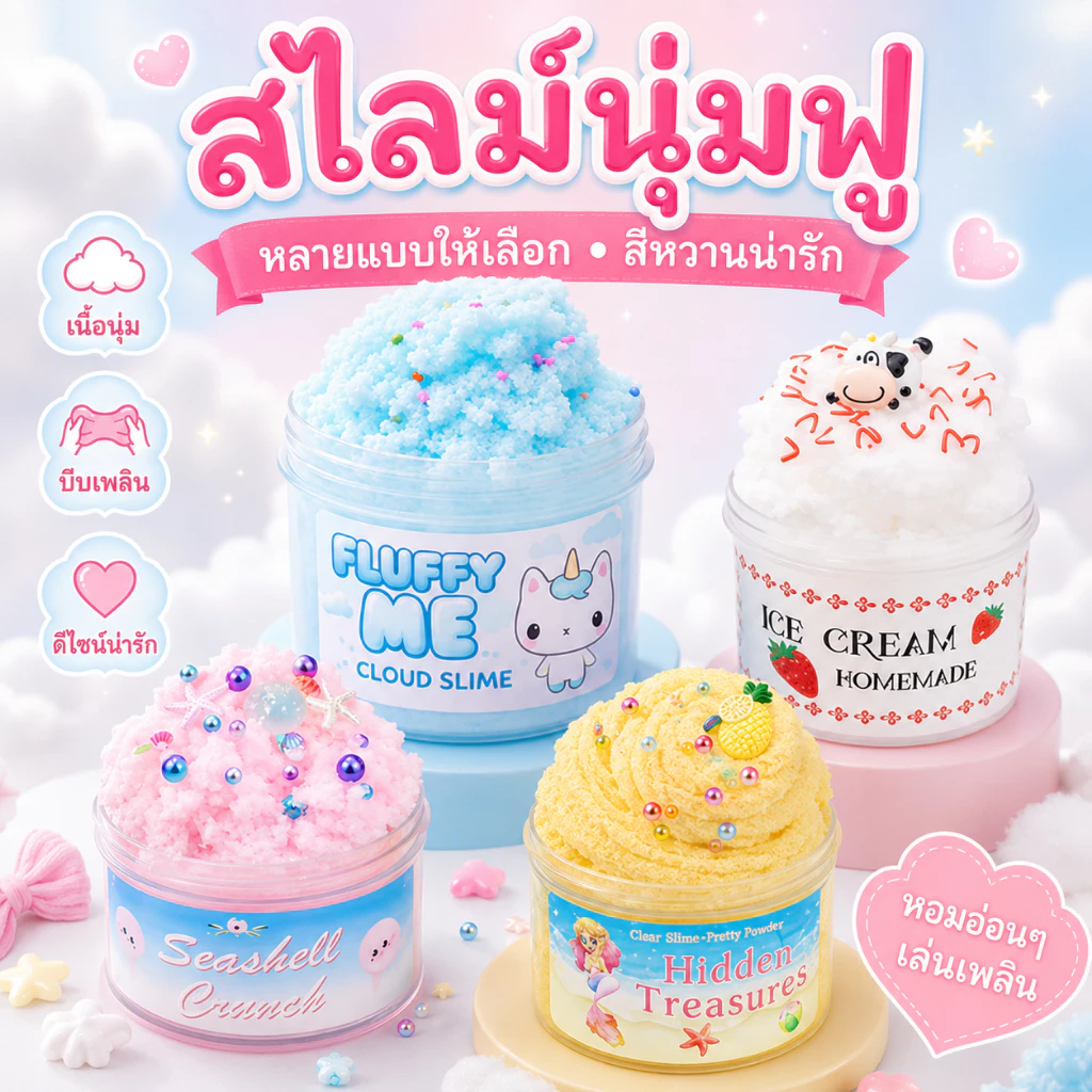 🔥สินค้าพร้อมส่ง🔥Fluffy Me สไลม์ก้อนเมฆ นุ่มฟูละมุนสุดๆ มีกลิ่นหอมละมุน ตัวตุ๊กตาน่ารักสุดใจ ลดความเครียดผ่อนคลายอารมณ์ขอ