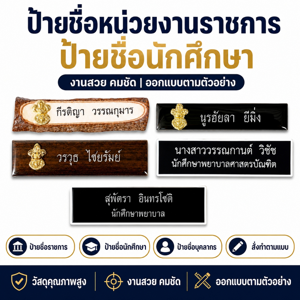ป้ายชื่อราชการ เอกชน ป้ายชื่อพนักงานทุกหน่วยงาน ป้ายชื่ออกเสื้อ พิมพ์ UV สีคมชัด