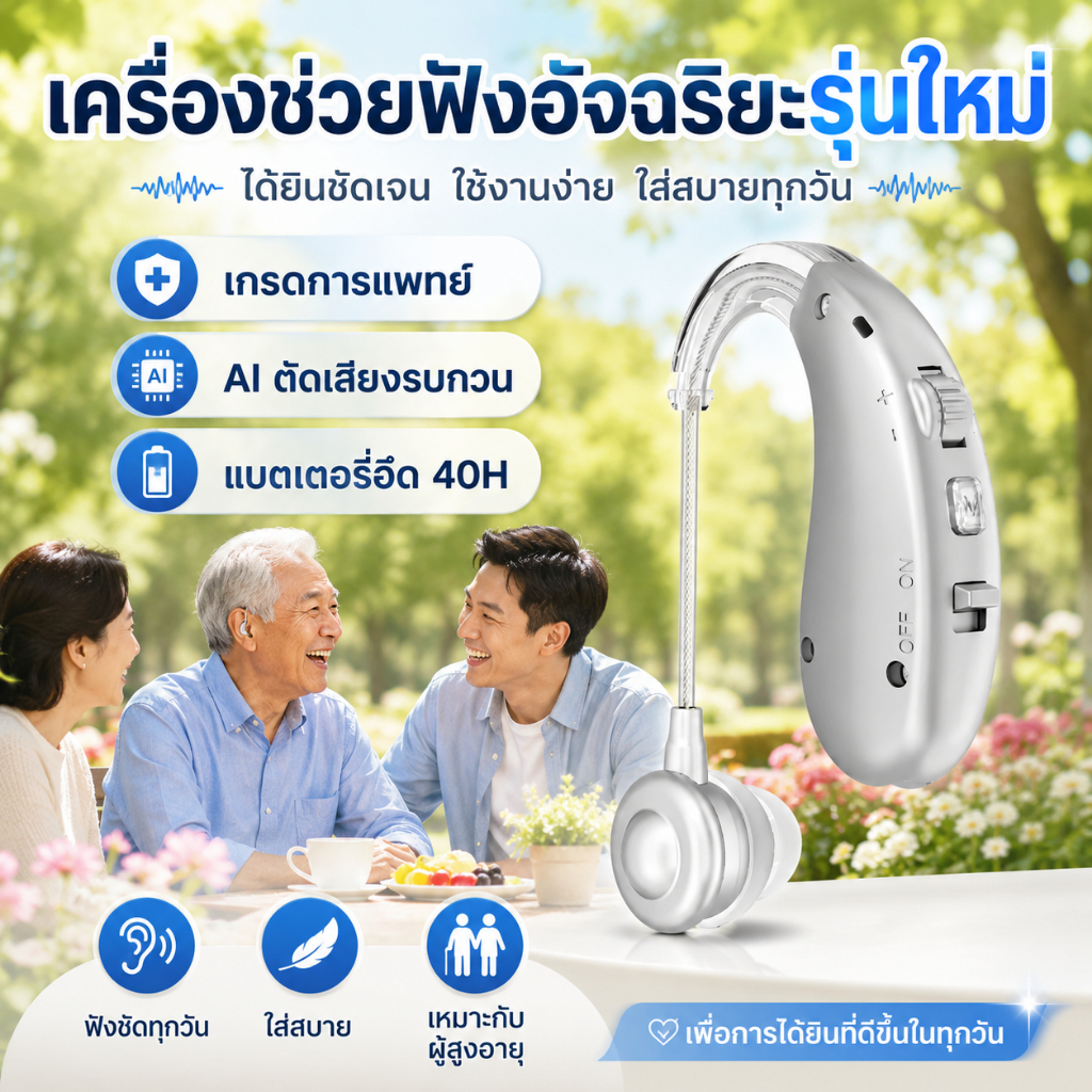 (เกรดทางการแพทย์) เครื่องช่วยฟัง เครื่องช่วยฟังดิจิตอล เครื่องช่วยฟังผู้สูงอายุ ชาร์จ USB ใช้ได้ทุกวัย