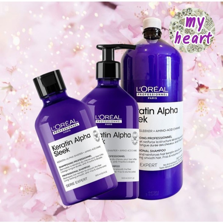 Loreal Keratin Alpha Sleek Shampoo 300/500/1500 ml แชมพูปราศจากซัลเฟต ออกแบบมาเพื่อจัดทรงและทำให้ผมหนาและชี้ฟูเรียบเนียน