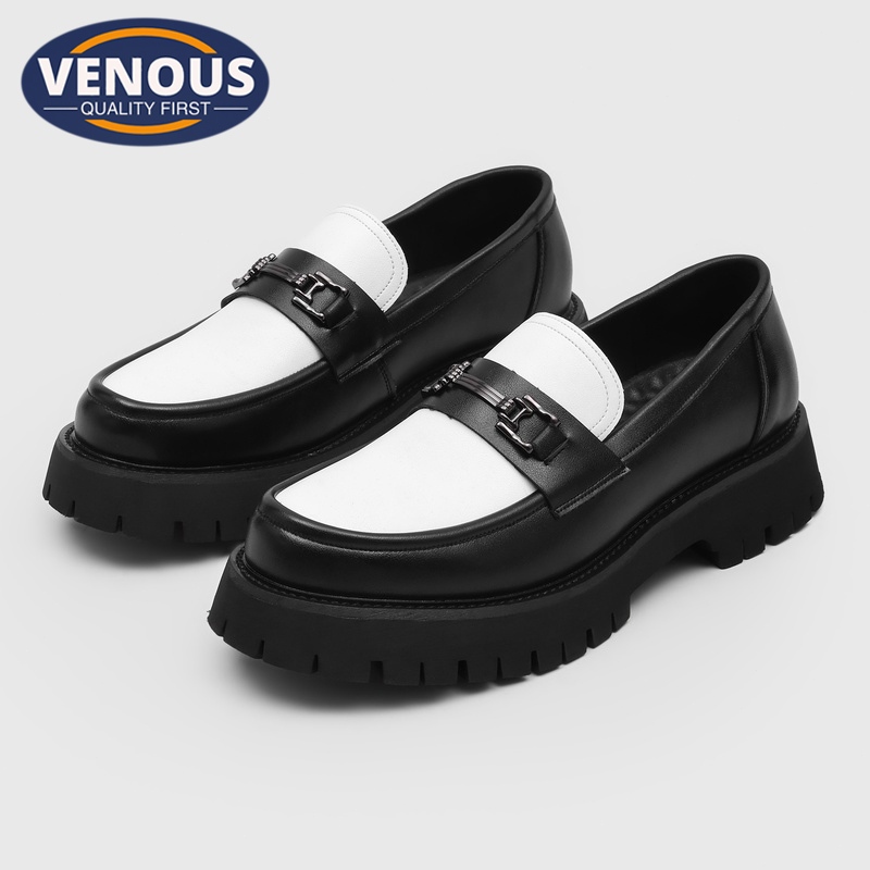 【Venous】รองเท้าหนังพื้นหนาสีแพนดานิยมจากเกาหลี รุ่นใหม่สำหรับผู้ชาย ของแท้ ใส่ได้ทั้งชายหญิง แบบสีด้าน หุ้มข้อต่ำ