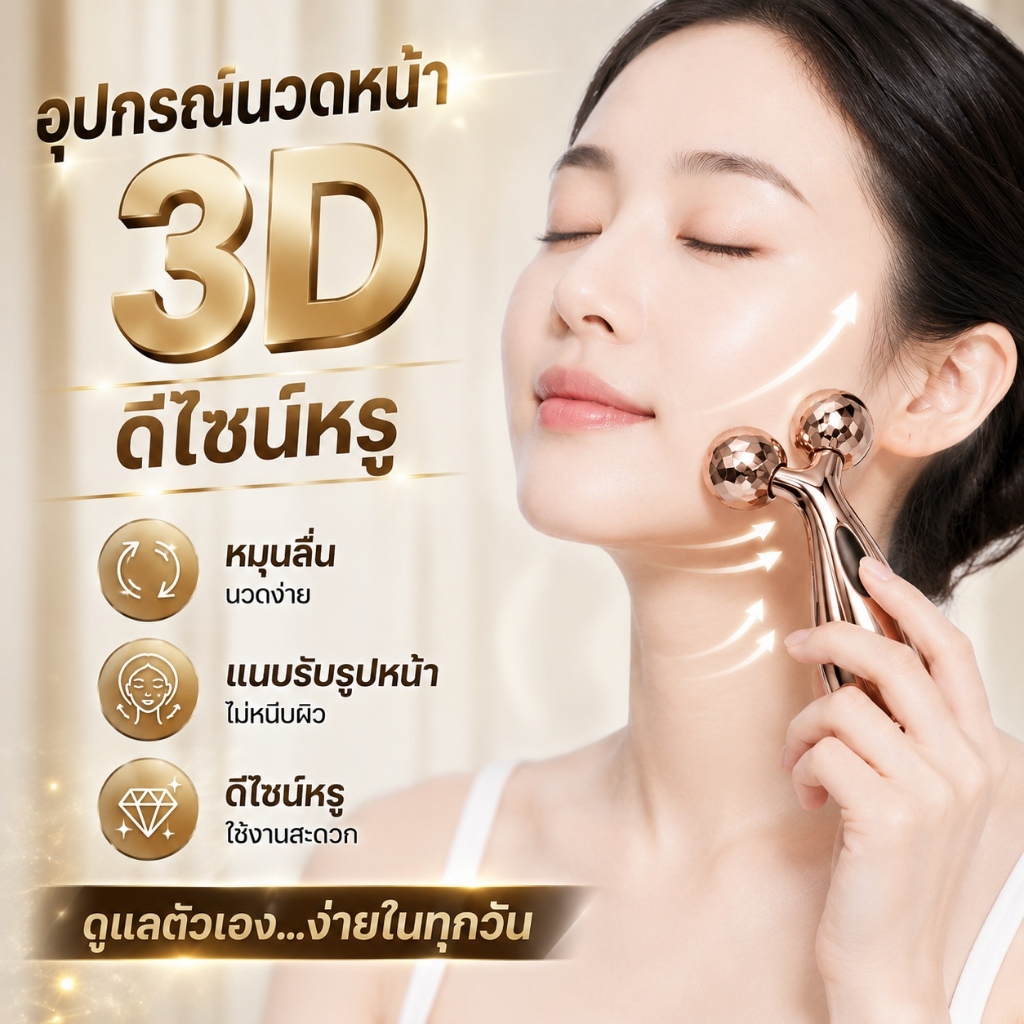 🤍หมุนลื่น แนบรับรูปหน้าไม่หนีบผิว อุปกรณ์นวดหน้าแบบ3D ดีไซน์หรู ใช้งานสะดวก ช่วยให้การดูแลตัวเองเป็นเรื่องง่ายในทุกวัน