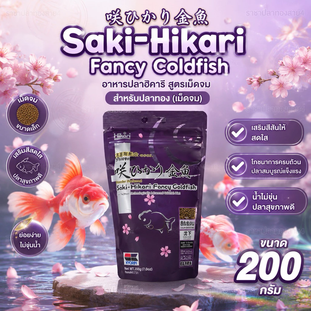 อาหารปลาทองฮิคาริ เม็ดจม ห่อสีม่วงเข้ม ขนาด 200 กรัม