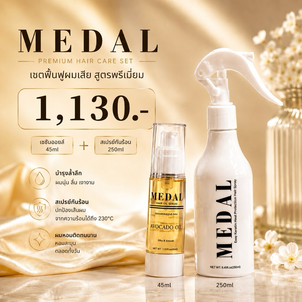 MEDAL เซรั่มอาร์เกนออย+สเปรย์กันความร้อน [ของแท้100%]