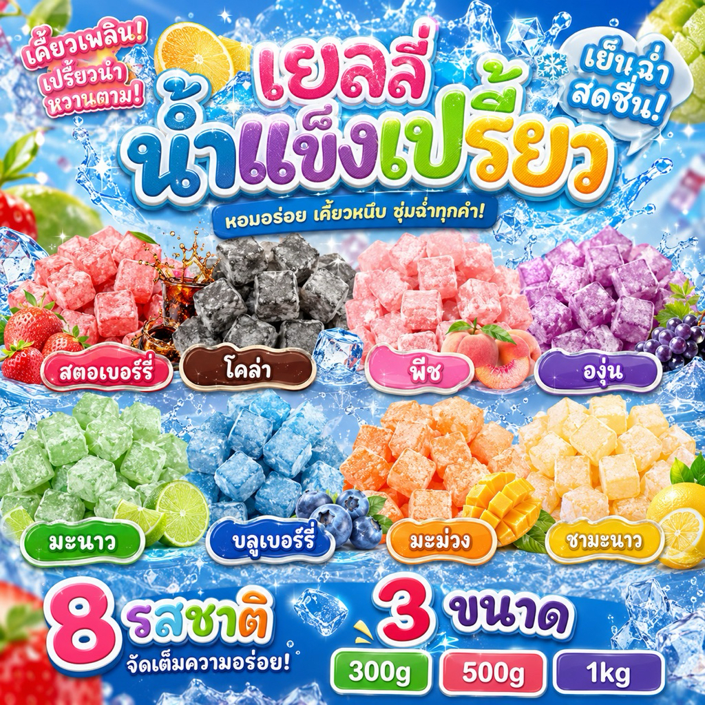 น้ำแข็งเปรี้ยว มีถึง8รสชาติ เยลลี่เคลือบเปรี้ยว อร่อยมากพร้อมส่ง ‼️