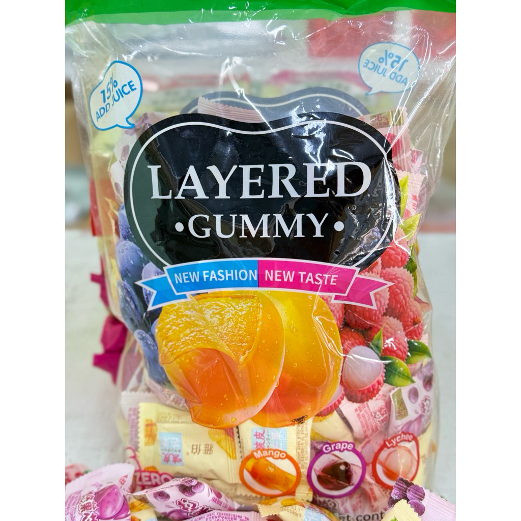 เยลลี่ผลไม้เคลือบน้ำผลไม้รวม 3 รส (Layered Gummy) ขนาด1 กิโลกรัม