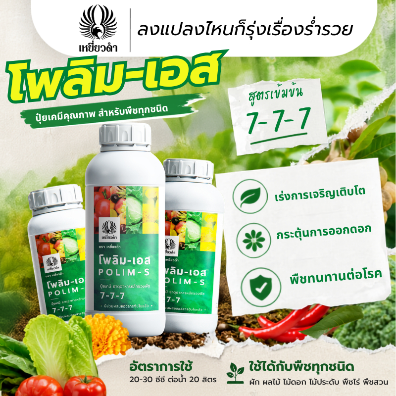[ปุ๋ยน้ำ NPK เพิ่มสารซิลิก้าและสารจับใบในขวด] เขียวเร็วขึ้น ต้นโตอย่างแตกต่าง สำหรับพืชทุกชนิด โพลิม-เอส ปุ๋ยเหยี่ยวดำ
