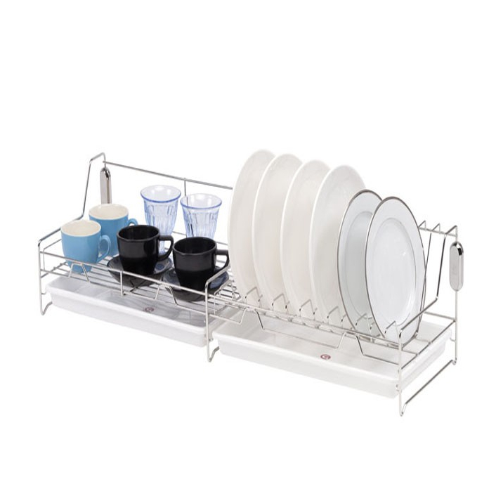 KOWAHOMEWARE S007 ชั้่นคว่ำจานสเตนเลส 2ชั้นใหญ่มีถาดรองน้ำStainless Steel SuS 304 (ไม่รวมที่ใส่ช้อน)