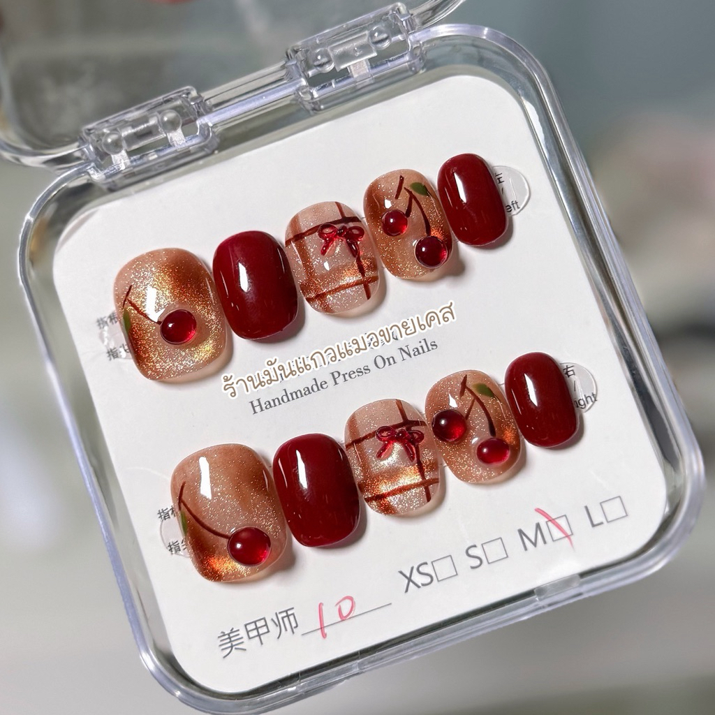 JL139 ร้านไทย<ส่งเร็ว> เล็บปลอมงานสีเจล งานHandmade (อ่านรายละเอียดก่อนสั่งซื้อ) แบบ 10 เล็บ ฟรีชุดอุปกรณ์ติดเล็บ
