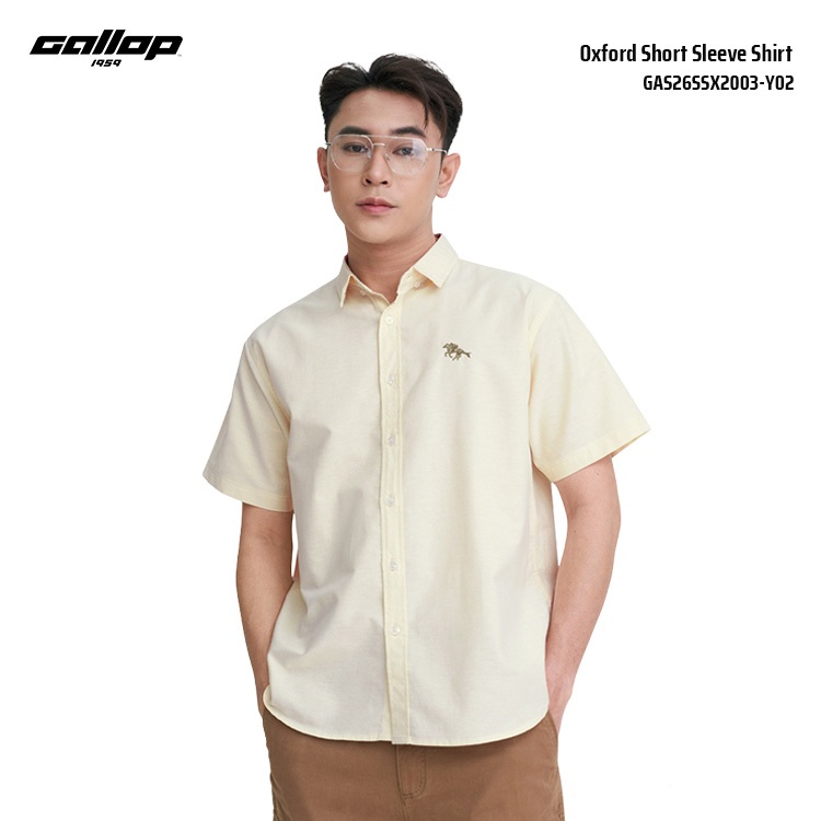GALLOP Men’s Oxford Short Sleeve Shirt เสื้อเชิ้ตแขนสั้น ผ้าอ็อกซ์ฟอร์ด ทรง Regular Fit (GAS26SSX2003-Y02)