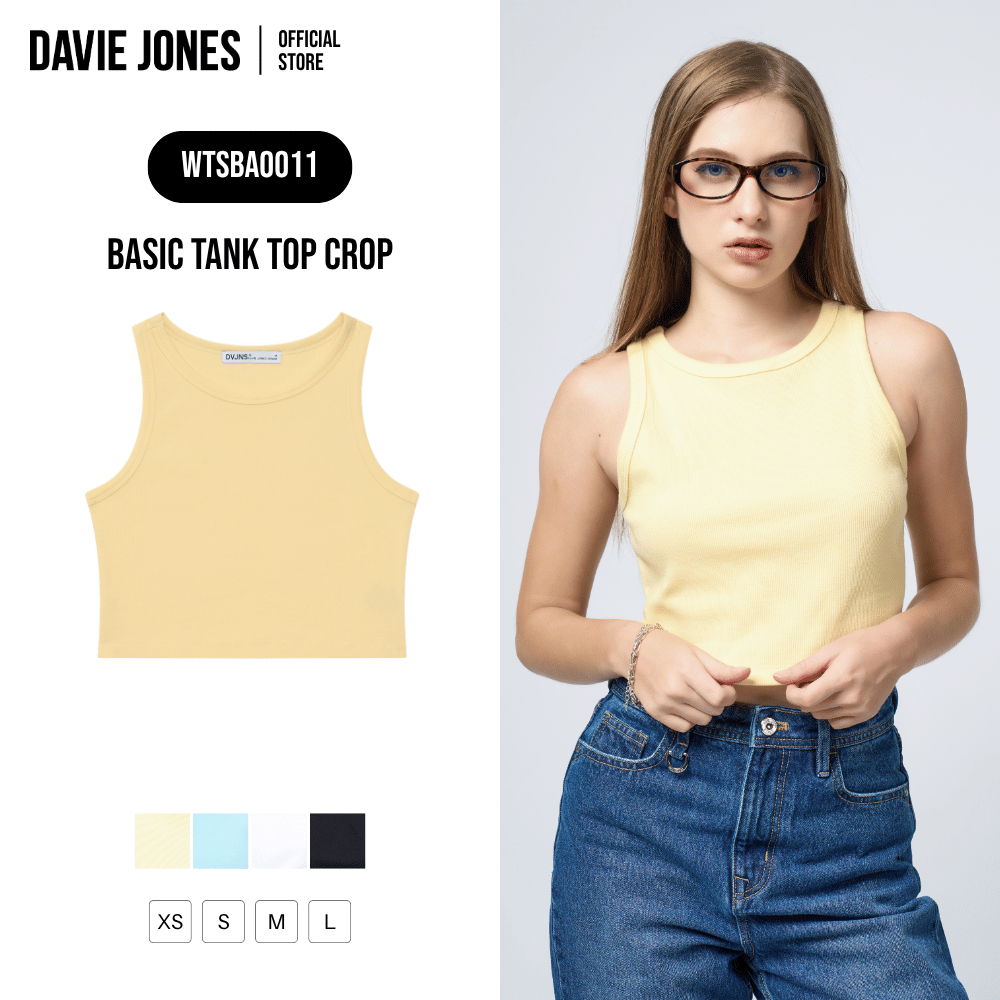 DAVIE JONES WOMEN [BE FEARLESS] เสื้อกล้ามผู้หญิง Logo Tank Top Crop สีขาว ดำ LG0011