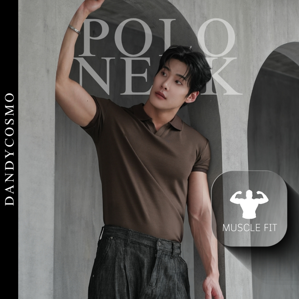 DANDY COSMO |เสื้อยืด Muscle Fit รุ่นกระดุมหน้า HENRY NECK ON CLOUD รุ่นอัพเกรด T-Shirt DANDY COSMO