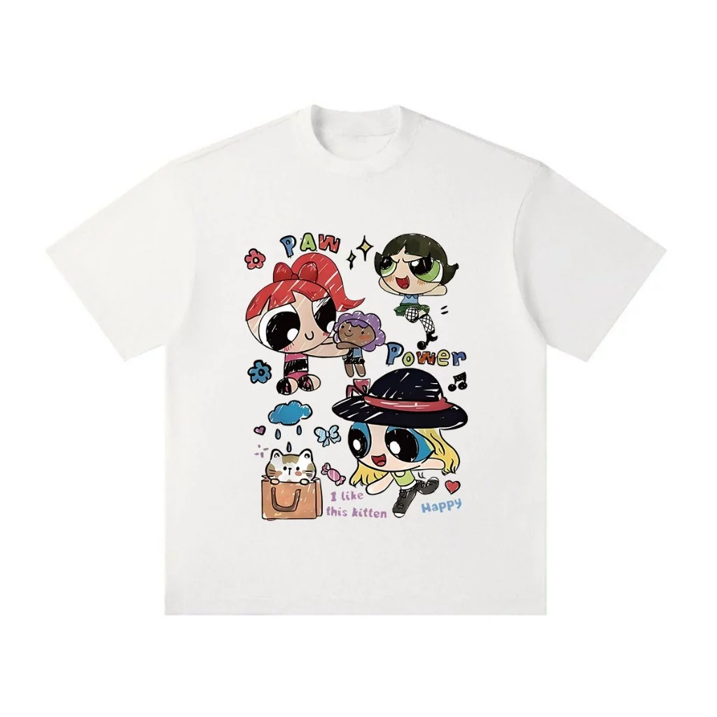 เสื้อยืดลายพาวเวอร์พัฟเกิร์ลการ์ตูนคาวาอิพิมพ์หน้าอก รูปที่ 3