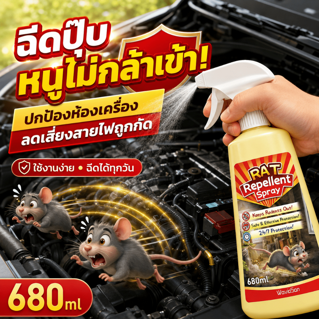 🐭อัปเกรดใหม่ล่าสุด🐭สเปรย์ไล่หนู ยาไล่หนู 680ml น้ำยาไล่หนูในรถยนต์ ยาฉีดหนู สารสกัดจากพืช ปราศจากสารเคมีอันตราย