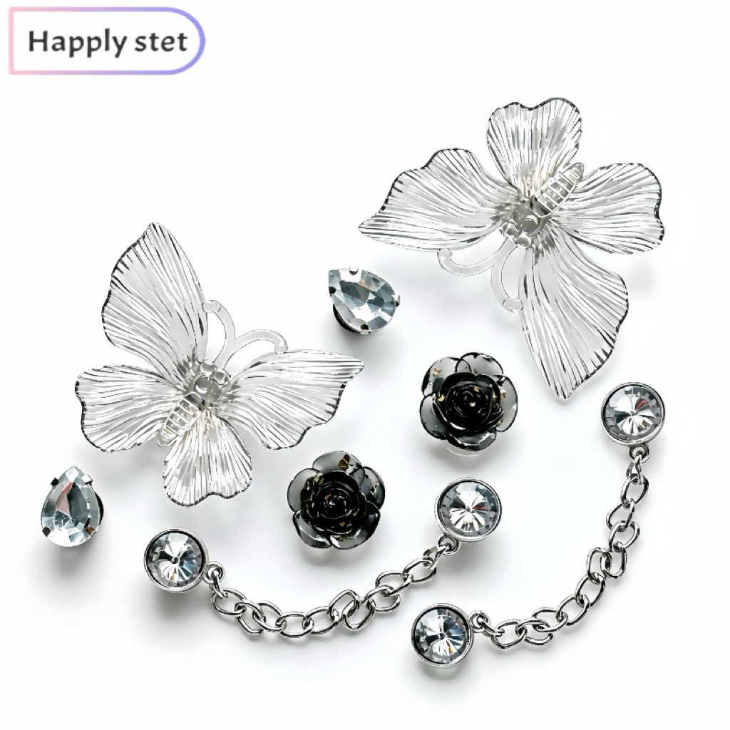 Happystep 8ชิ้น/เซ็ต G11ผีเสื้อ*เฉพาะตัวติด(พร้อมส่ง) จิ๊บบิท ตัวติดรองเท้า ชุดตกแต่งรองเท้า ลายการ์ตูนน่ารักๆ
