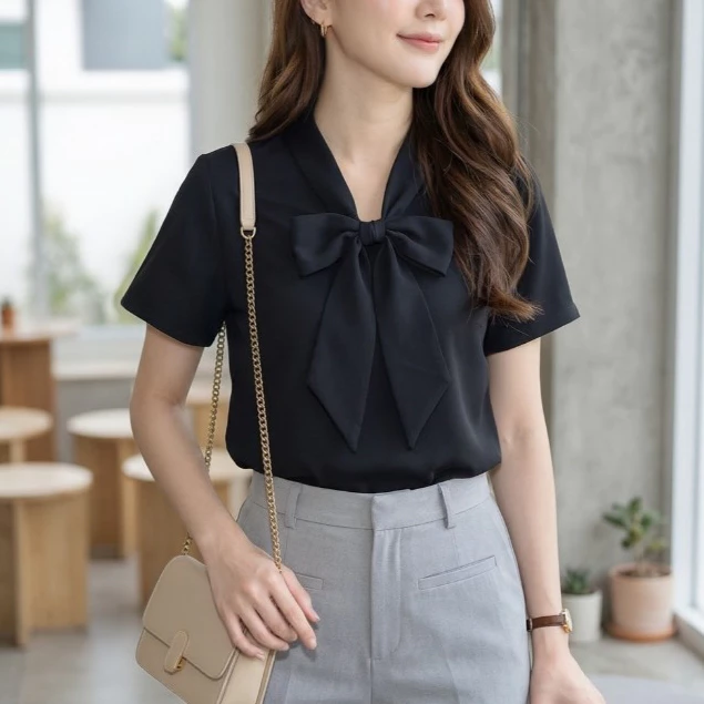 🇹🇭 เสื้อคอผูกโบว์ My Bow แขนสั้นน่ารัก 🔴ส่งไว🔴⚡ 👉เก็บโค้ดหน้ากิจกรรม โค้ดลด 30% สูงสุด 150.-