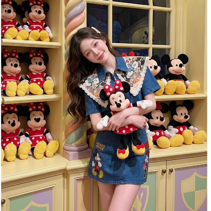 (มี3XL) Mouse Denim Set เซ็ต 2 ชิ้น เสื้อซิปหน้าปกวินเทจผ้าทอมิกกี้หน้า/หลัง + กระโปรงปักมิกกี้ซับในกางเกง