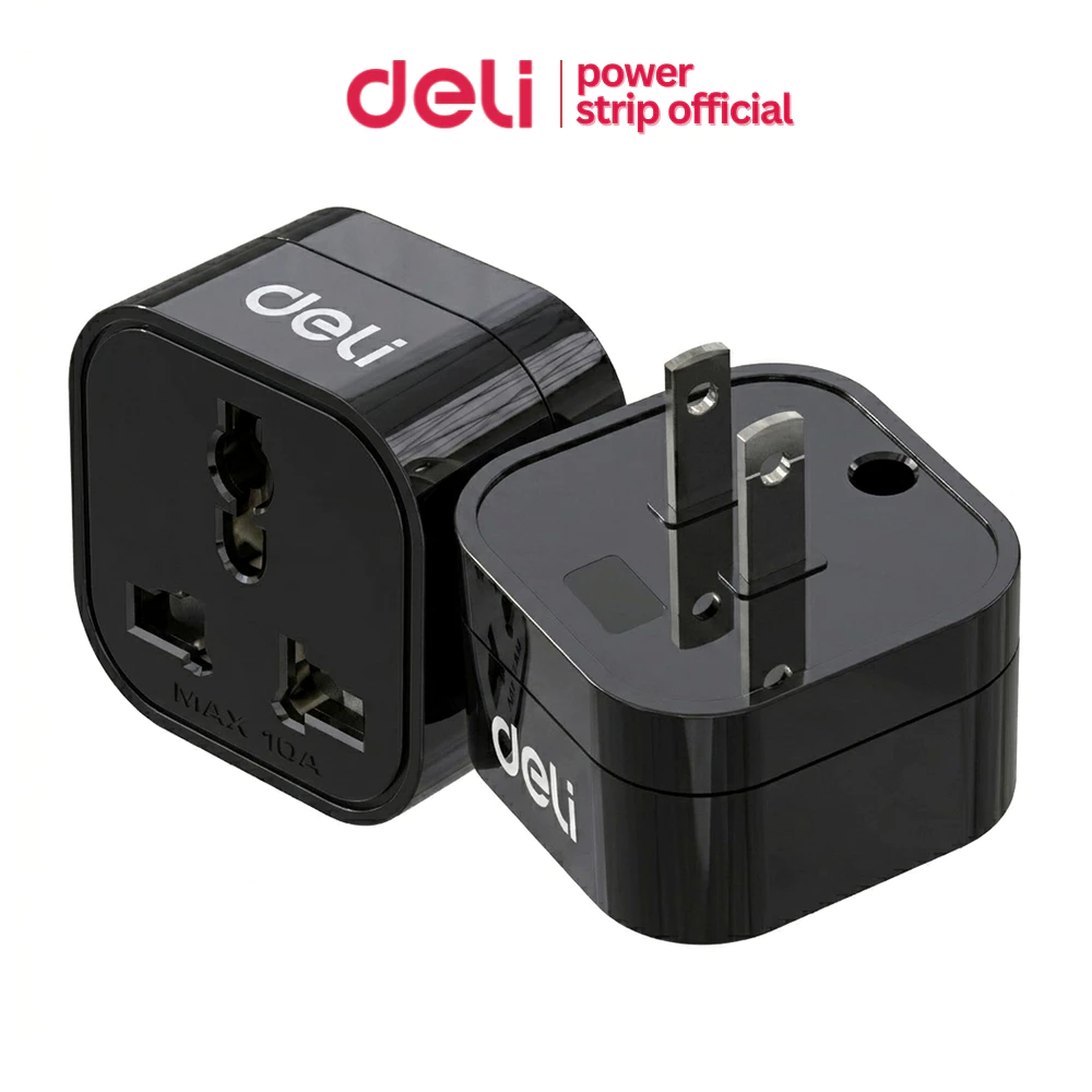 Deli ปลั๊กแปลง ปลั๊กแปลงขาสากล อแดปเตอร์ขาแบน หัวแปลงปลั๊ก กำลังไฟ 10A 2500W US Universal Adapter