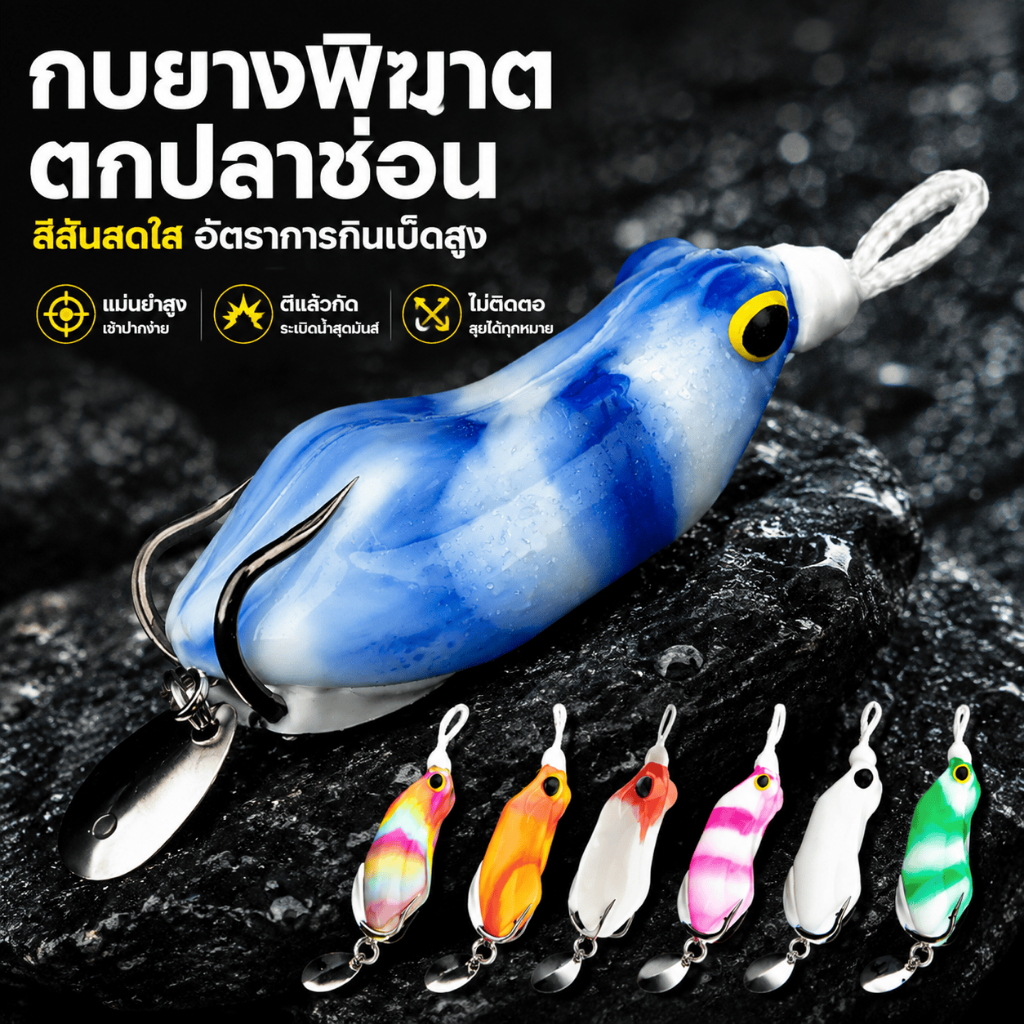 เหยื่อตกปลา รูปกบ แบบนิ่ม กบยาง เหยื่อปลอม พร้อมตะขอ น้ำหนัก 10 กรัม 14.8 กรัม มี 7 สีให้เลือก เหมาะตกปลาทะเลและทะเลสาบ