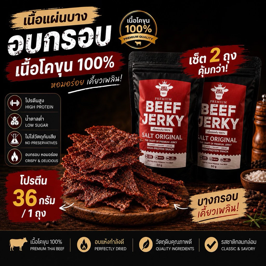 [ส่งไว ส่งด่วน] เนื้อโคขุนอบกรอบรสเค็มออริจินอลเซ็ตคู่2ถุง🥩