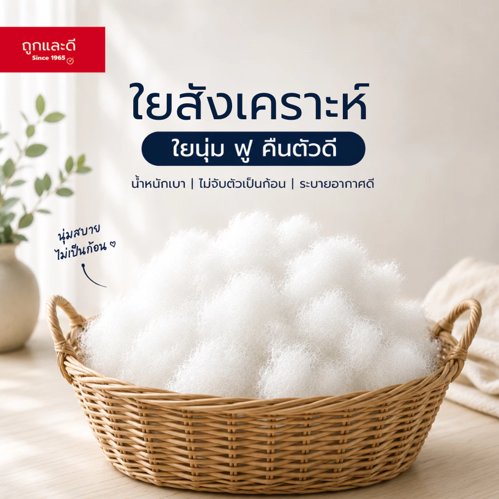 Took Lae Dee ใยสังเคราะห์เกรดพรีเมียม ใยยัดหมอน ใยเติมเบาะ ใยเติมตุ๊กตา นุ่มฟู น้ำหนักเบา ไม่จับตัวเป็นก้อน