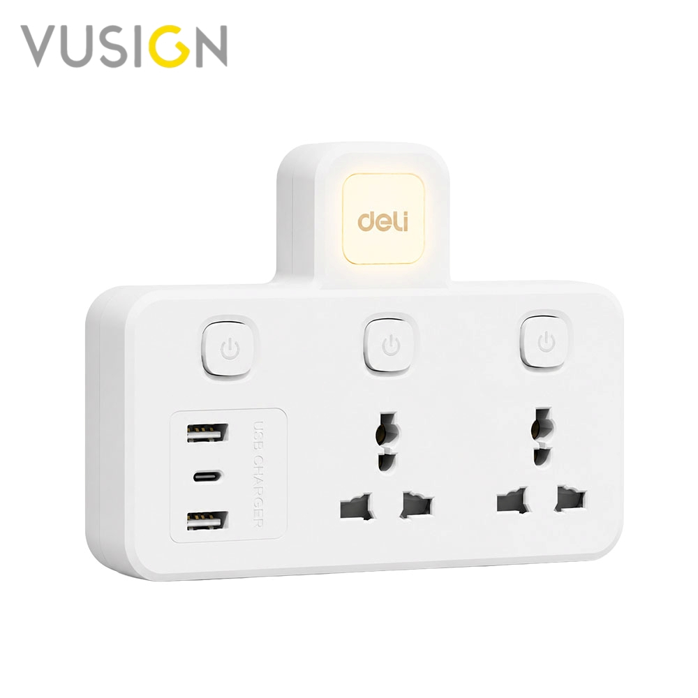 Vusign ปลั๊กแปลง อะแดปเตอร์สากล 2ช่อง 3ช่อง มีไฟในตัว พร้อมช่องUSB 2500W 10A ทนไฟ Universal Adapter